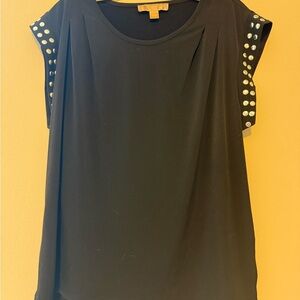 MICHAEL Michael Kors Black Blouse with Silver Studded Accents - Size Large